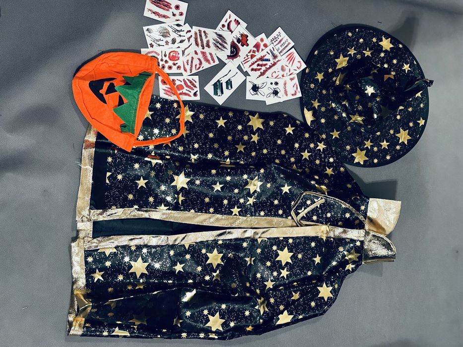 Strój czarodziej przebranie halloween bal czarodziej GRATIS Tatuaże