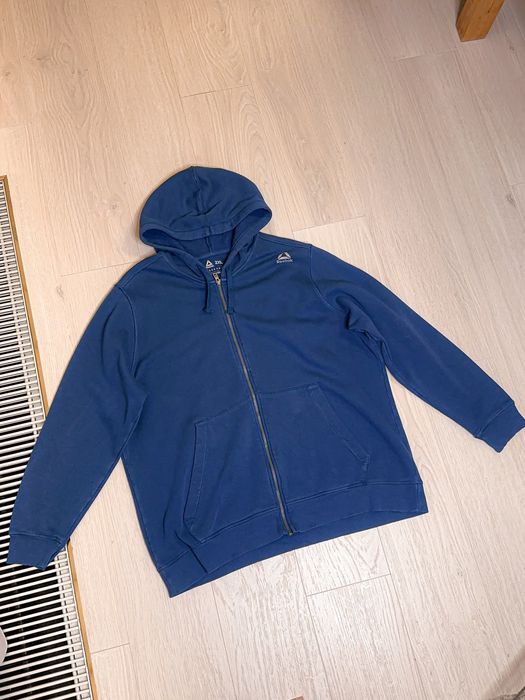 Bluza męska Reebok 2xl xxl granatowa niebieska na zamek zapinana sportowa z kapturem ocieplana duża sportowa
