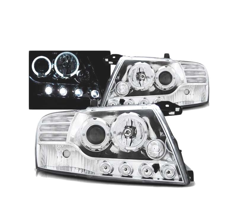 FARÓIS ANGEL EYES LED MITSUBISHI PAJERO V60 00-06 CHROME CROMADO
