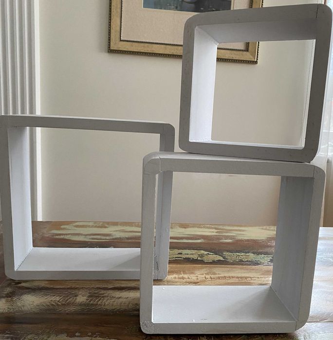 3-częściowy zestaw jasnoszarych półek kostek cube styl vintage, Shabby