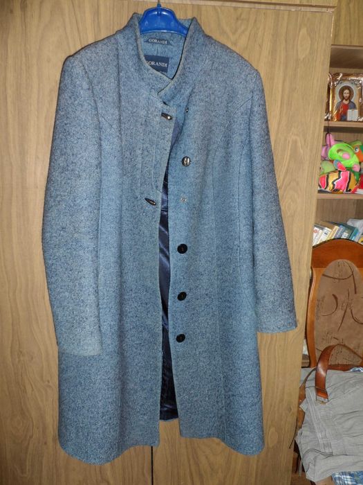 Пальто жіноче б/в, демисезонне, сіро-блакитне, розмір 52/165.