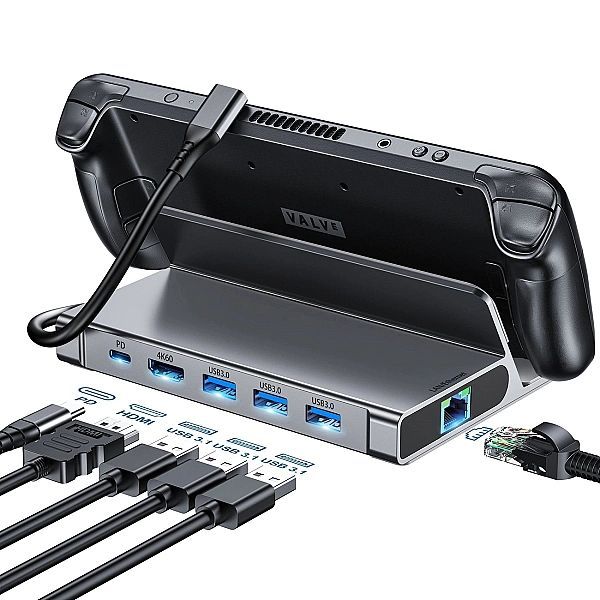 Hub Choetech M52 do Steam Deck Usb-c - Usb-c Pd/usb-a/hdmi/rj45 - szar