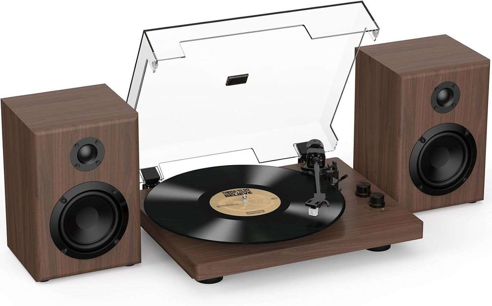 Gramofon Trynnay JM109 Bluetooth głośniki regałowe napęd pasowy orzech