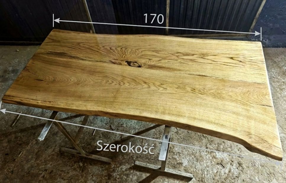 Nowy Blat Dębowy LIVE EDGE 170cm – Lite Drewno, Unikat! (Biurko/Stół)