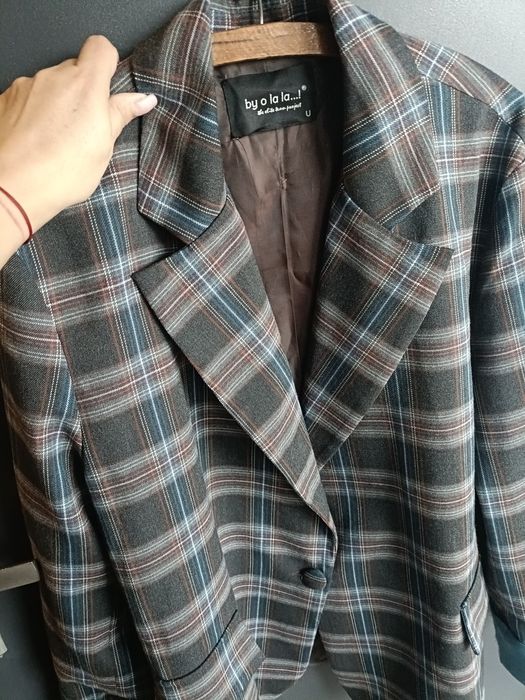 Marynarka żakiet by o La La , krata brąz błękit, beż , uniwersalny