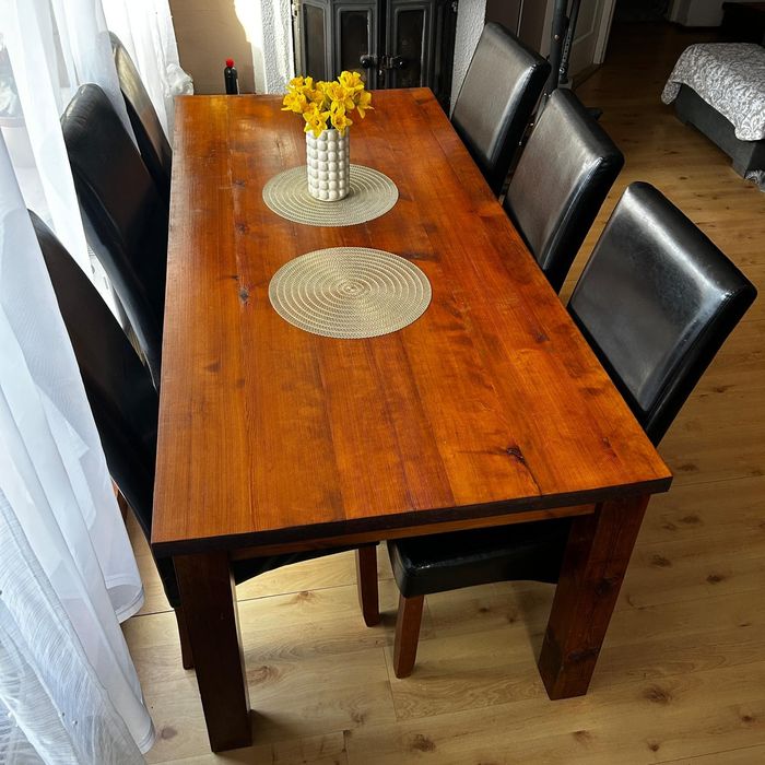 Stół lite drewno, robiony na zamówienie + 6 krzeseł.