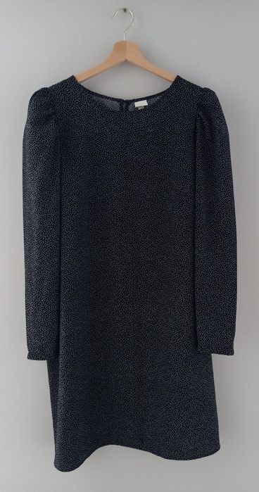 Czarna sukienka w groszki, kropki h&m rozmiar XL długi rękaw, bufki