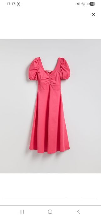 Sukienka midi XL 42 malinowa letnia  bufki nowa dekolt