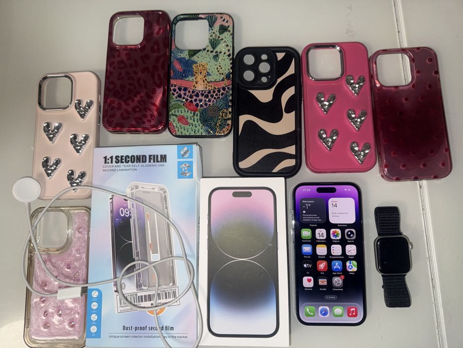 Iphone 14 pro deep purple + apple watch gen 2 super zestaw