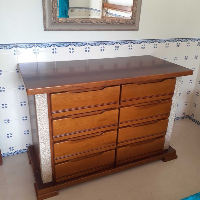 Mobília quarto casal madeira, granito e ferro