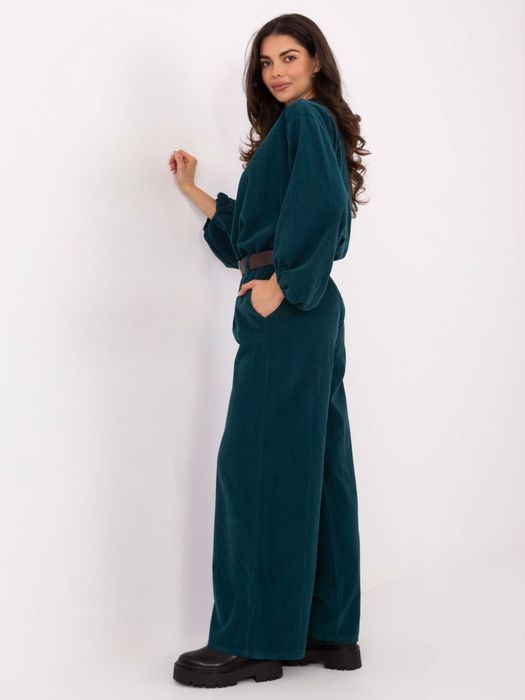 Morskie sztruksowe spodnie ITALY MODA – szerokie nogawki i pasek