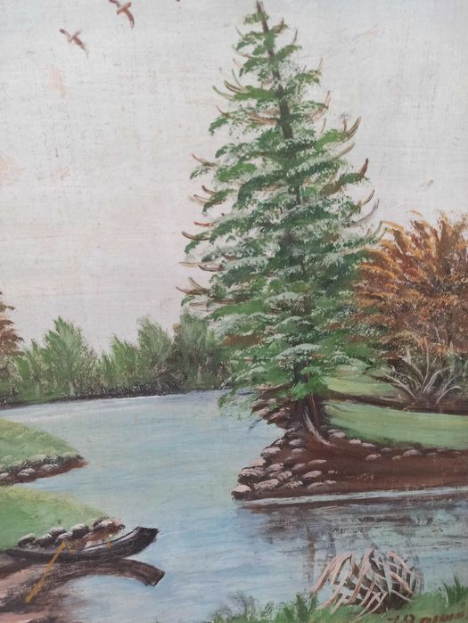 obraz w ramie wieś krajobraz wiejski J. Barańska 64,5 x 49,5 cm