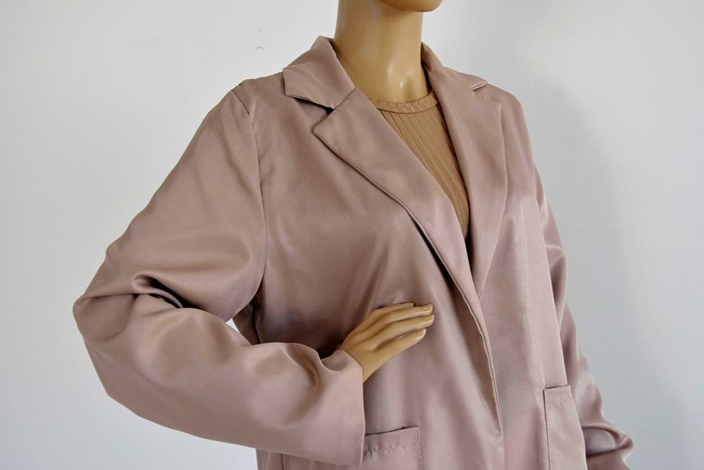 Ciemnobeżowa kawa z mlekiem marynarka żakiet L 40