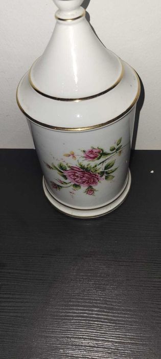 Pote/Boião Antigo em Porcelana Portuguesa - Decoração Floral e Ouro