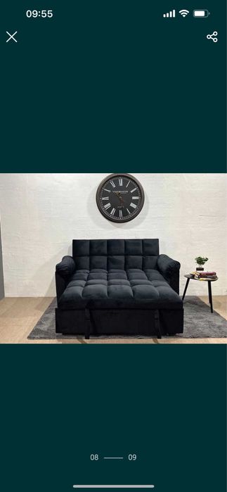 Sofá-cama preto veludo