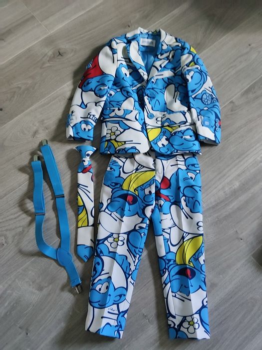 Piękny wyjątkowy garnitur smerfy 98/104