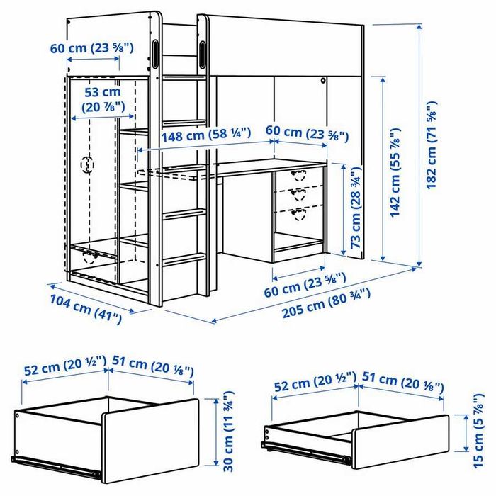 Beliche IKEA SMÅSTAD com secretária, gavetas e cama integrados