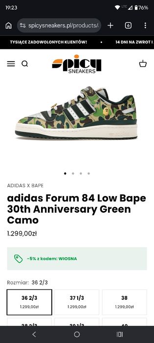 NOWE Adidas Low Bape r.36 2/3
