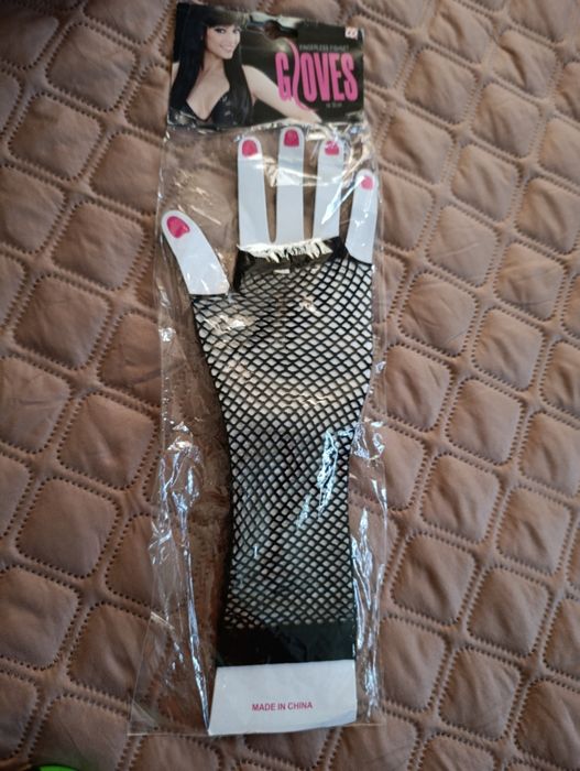 Сітчасті рукавички, чорні мітенки ажурні тематичні