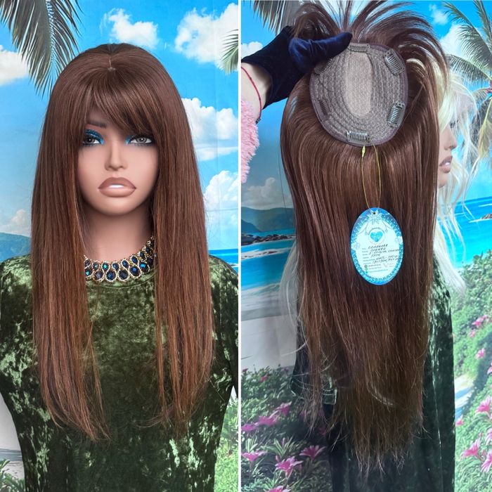 Натуральная накладка имитация кожи славянские волосы каштан 55см 110гр