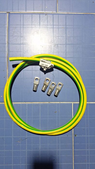 Kabel miedziany LGY 1x50 mm2 uziemienie 2m plus 4 końcówki oczkowe M10