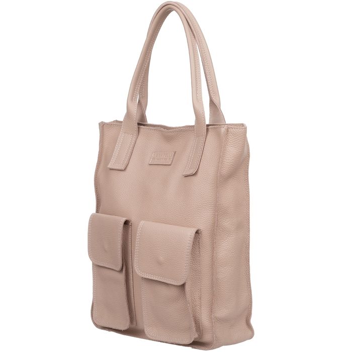 VERA PELLE torebka skórzana shopper duża z kieszeniami V516 beżowa