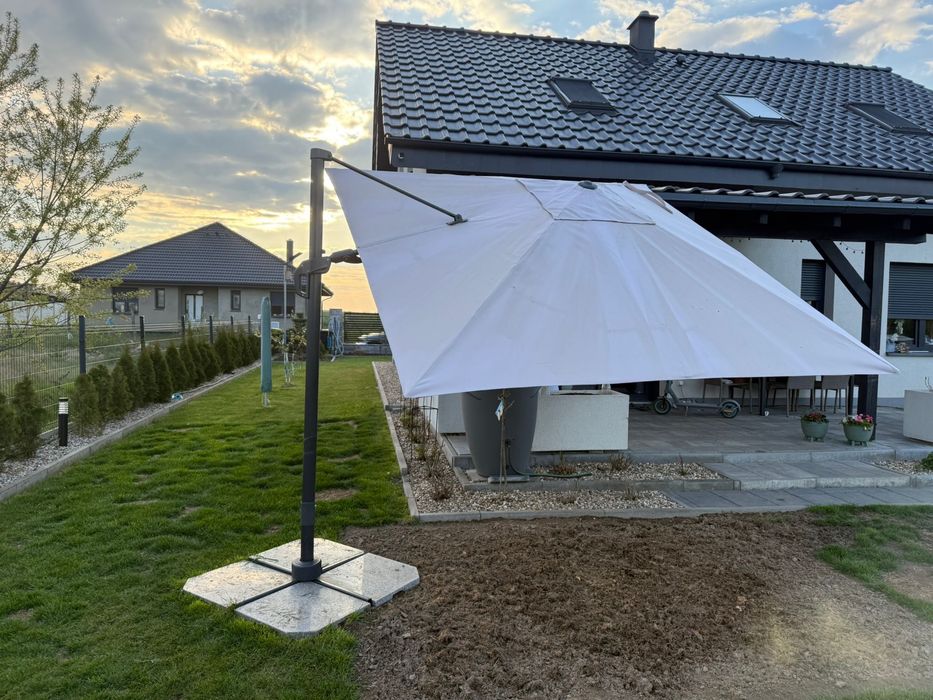 Parasol ogrodowy duży + 4 marmurowe podstawy | stabilny, regulowany