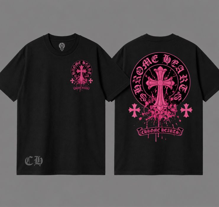 Футболки Chrome Hearts Pink Logo унисекс хроме хартс черные New  тишка