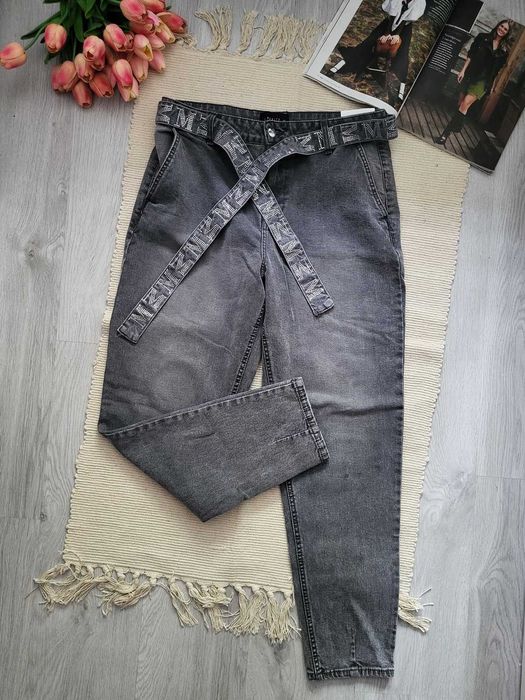Szare spodnie jeansowe Mohito slouchy L 40 nowe pasek cyrkonie