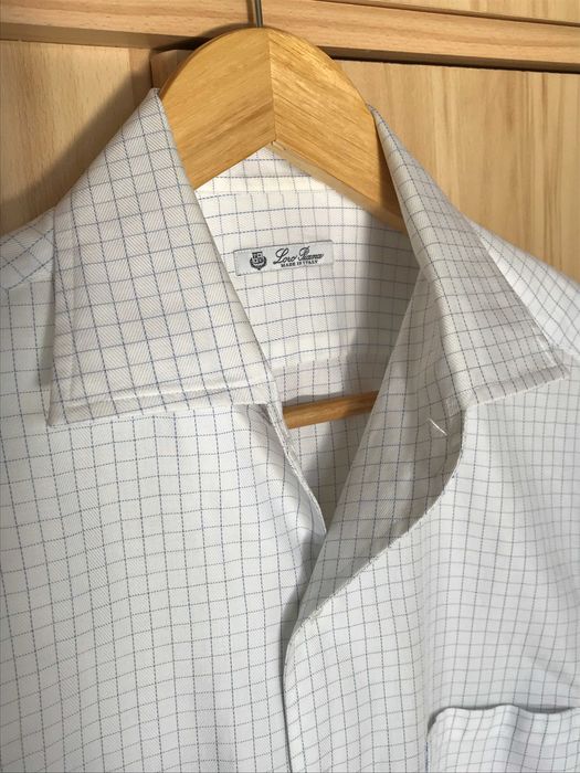 Męska biała koszula one-piece-collar Loro Piana 'André' w kratkę r. S