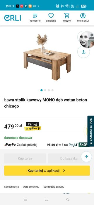 Ława stolik kawowy MONO dąb wotan beton chicago