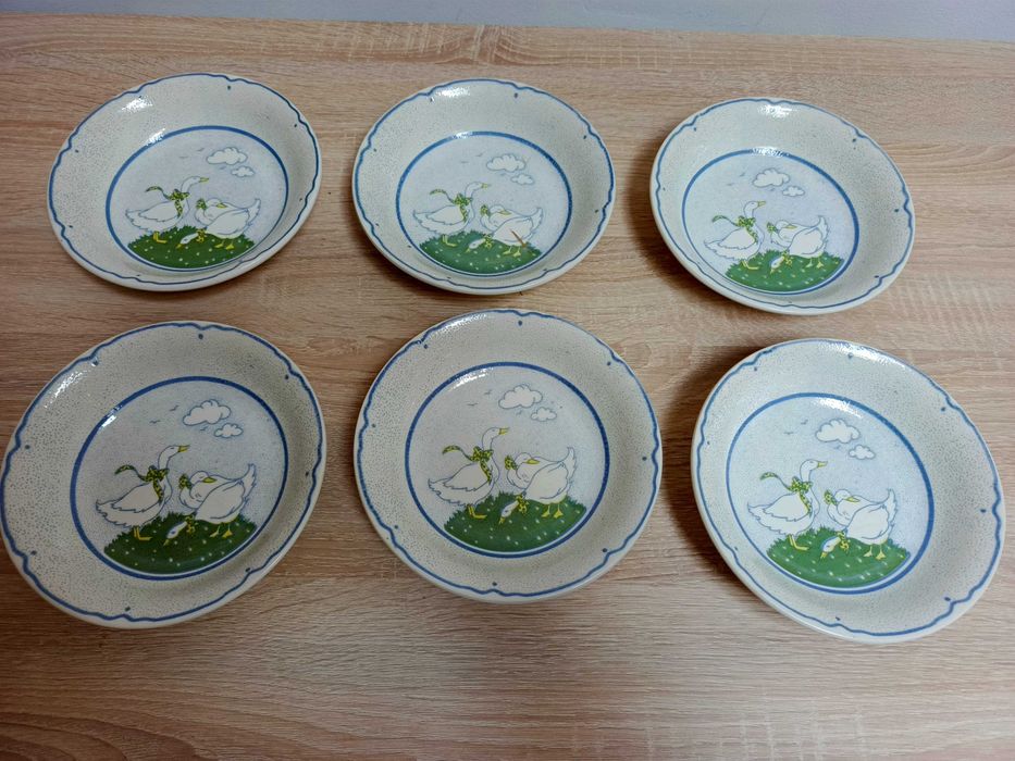 Angielskie talerze głębokie z gęsiami EIT England – Komplet 6 szt. Vintage