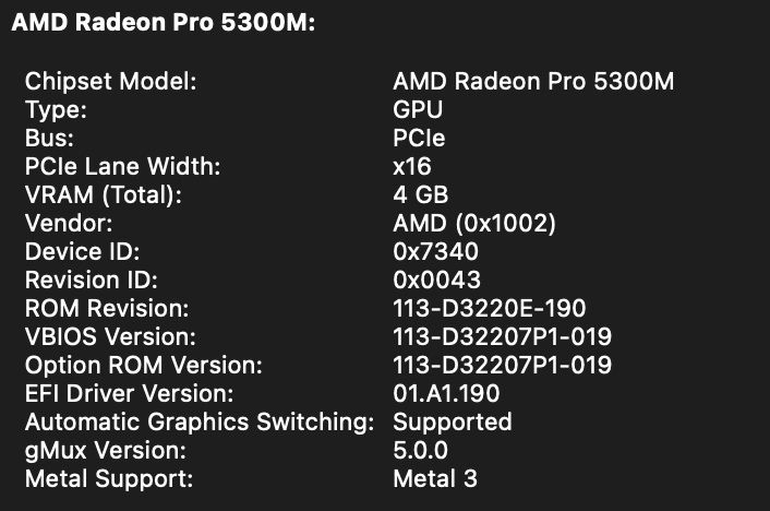 MacBook Pro 16", i9 9th Gen. 32GB RAM, AMD RADEON PRO 5500M