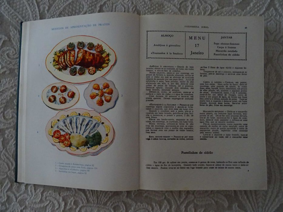 Livro Antigo 1967 Cultura Geral: Cozinheira Ideal 14 Edição Ilustrada de Alda de Azevedo Receitas Práticas Empratamentos Almoços Jantares