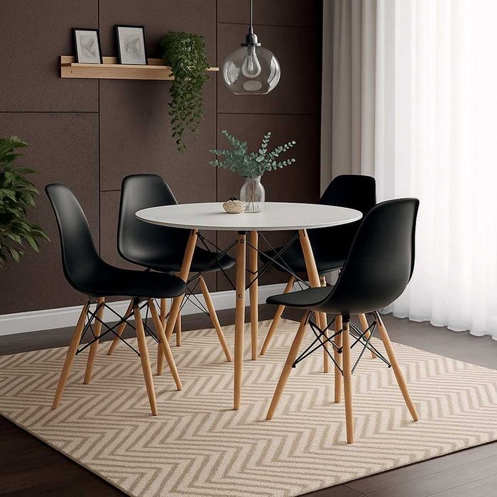 NOWY Stół z Krzesłami Okrągły Biały Do Jadalni Kuchni Salonu Drewniany