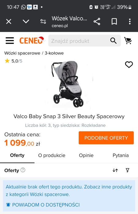 Wózek spacerowy Valco Baby Snop 3 Silver