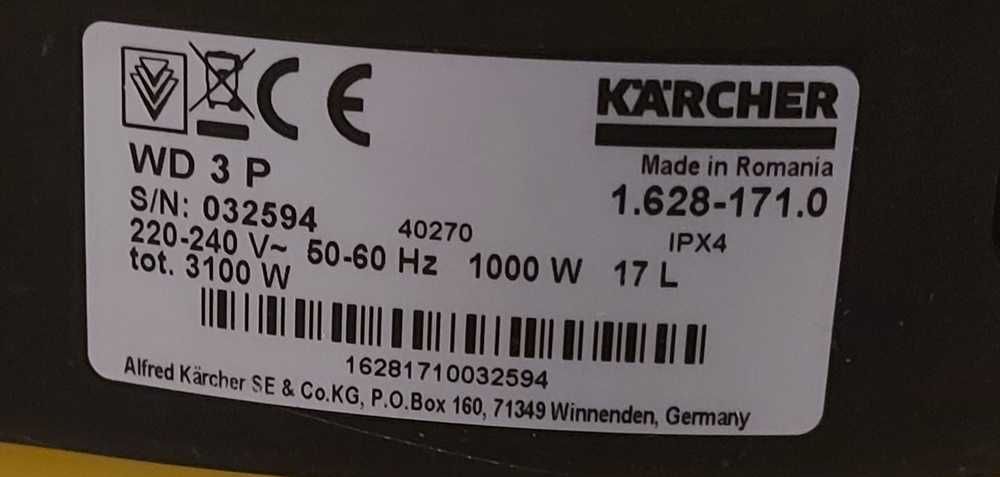 odkurzacz warsztatowy karcher WD 3P z elektrogniazdem + filtr