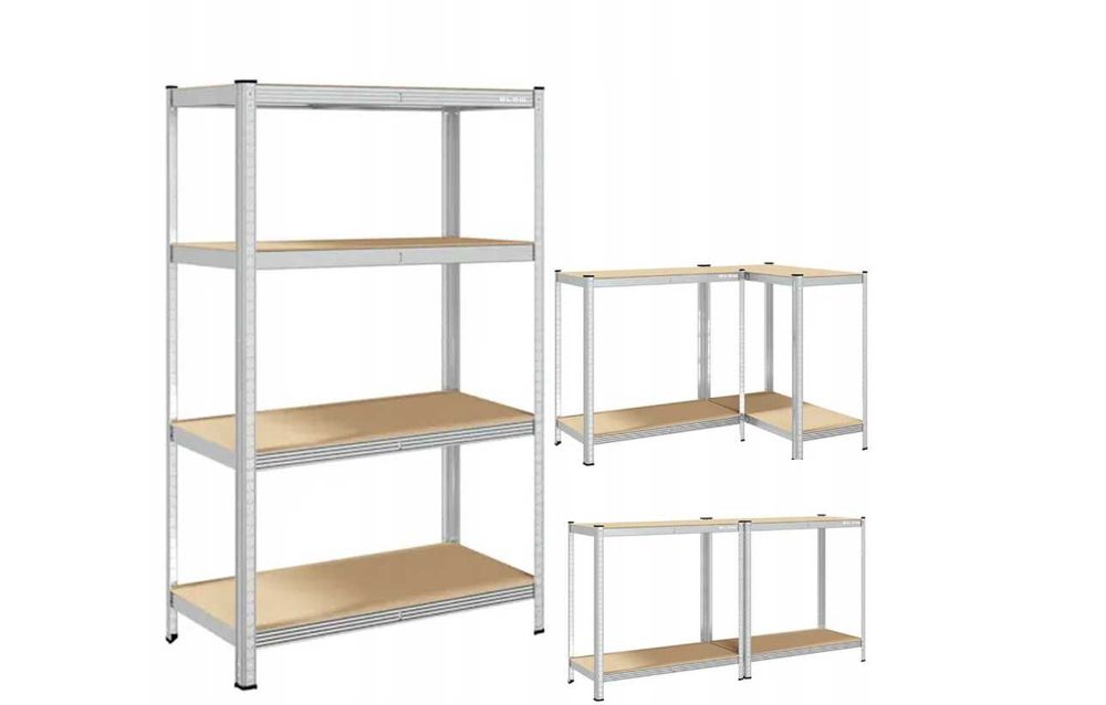 Regał metalowy 150x75x30 cm MDF 4 półki wysoka nośność