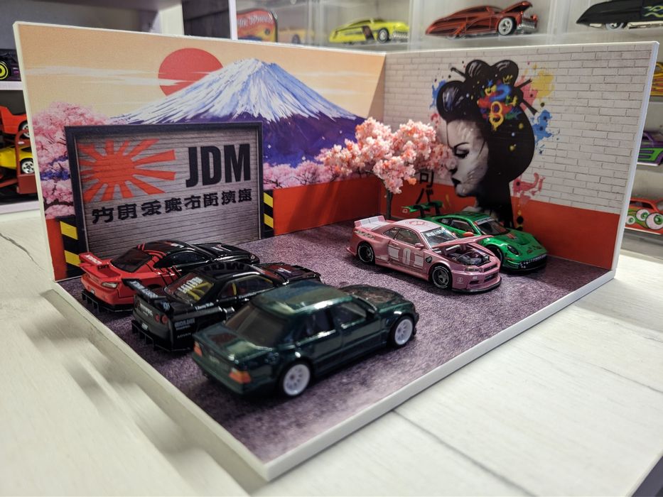 Готова діорама масштабу 1:64 у стилі японського автоспорту JDM.