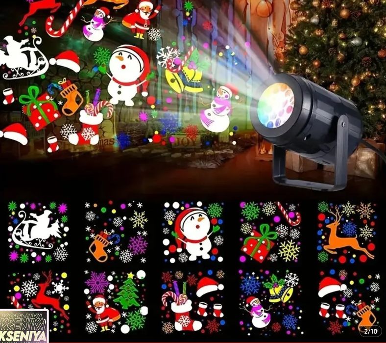 Акция! Проектор ночник светодиодный Новогодний снег Снежинки