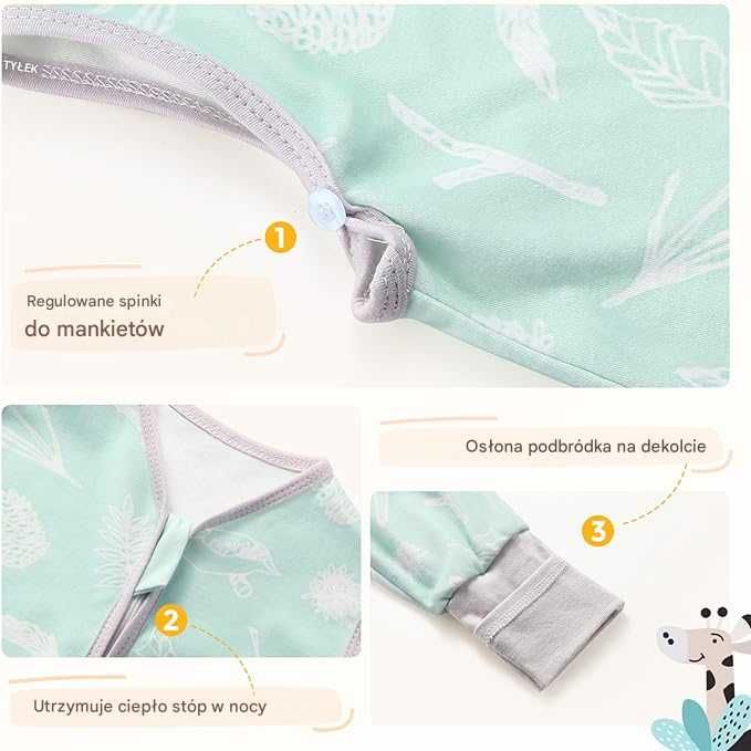 Nesri śpiwór niemowlęcy z nogawkami 100% bawełna Öko-Tex piżamka 80 cm