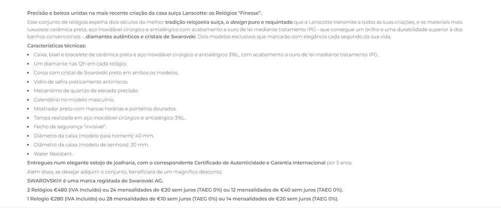 Relógio “Finesse” Lanscotte