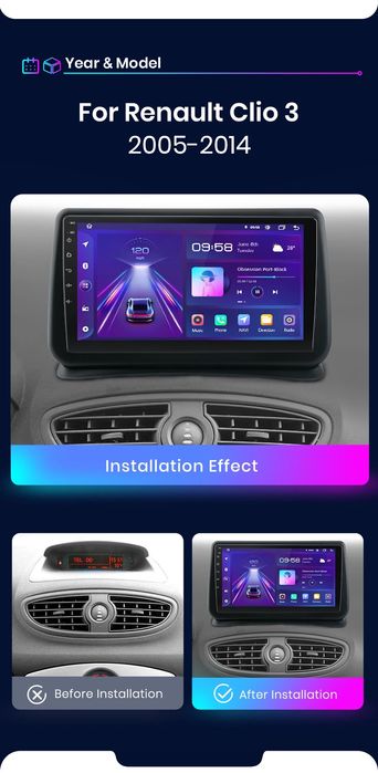Rádio 9" Renault Clio 3 de2005-14 android CARPLAY WIFI GPS 2/32GB Novo
