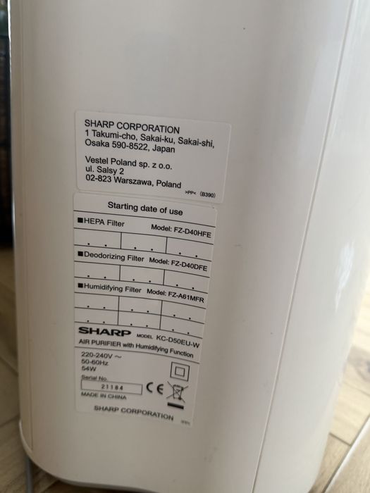 Sharp KC-D50EU-W z funkcją nawilżania jak nowy