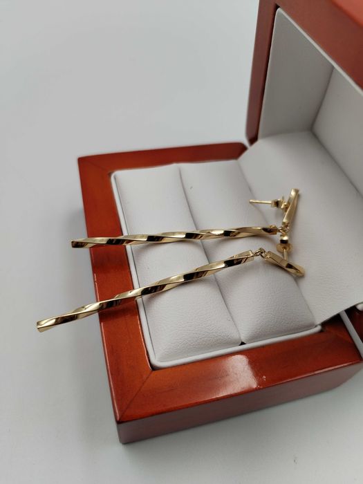 Złote kolczyki sople kręcone pr 585/ długie / Plus Lombard