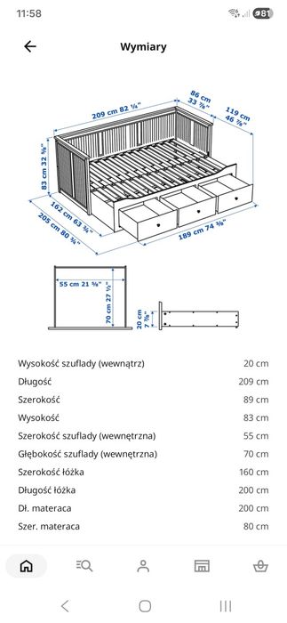 Ikea hemness łóżko leżanka biała plus materace