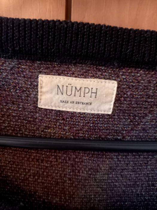 Sweter Nümph S 36 geometryczny wełna fiolet błękit brąz