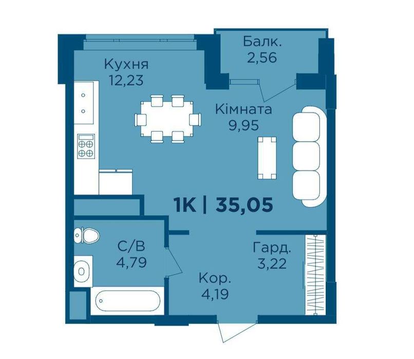 Продається однокімнатна квартира в збудованому будинку.