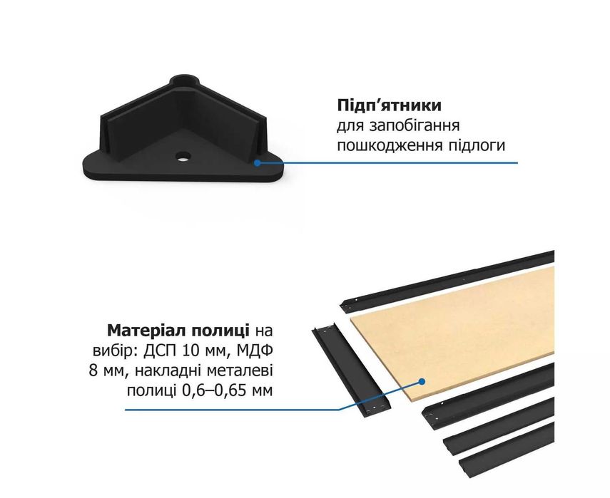 купити стелаж металевий, стеллаж металлический, чорний, МДФ 5 полиць