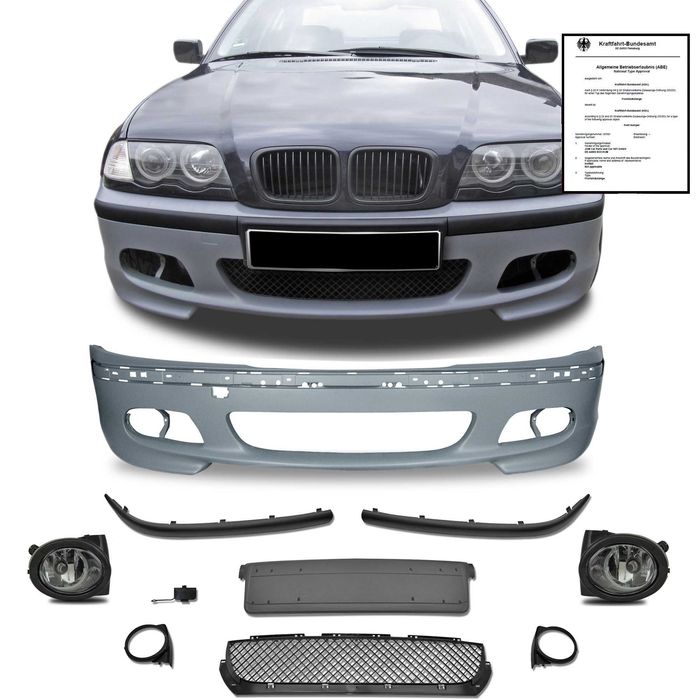 Parachoques Frontal BMW E46 Look M (Inclui Grelhas e Frisos) & Farois Nevoeiro